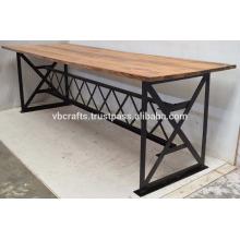 Industrial Metal Dining Table with Railways Sleeper Wood Top